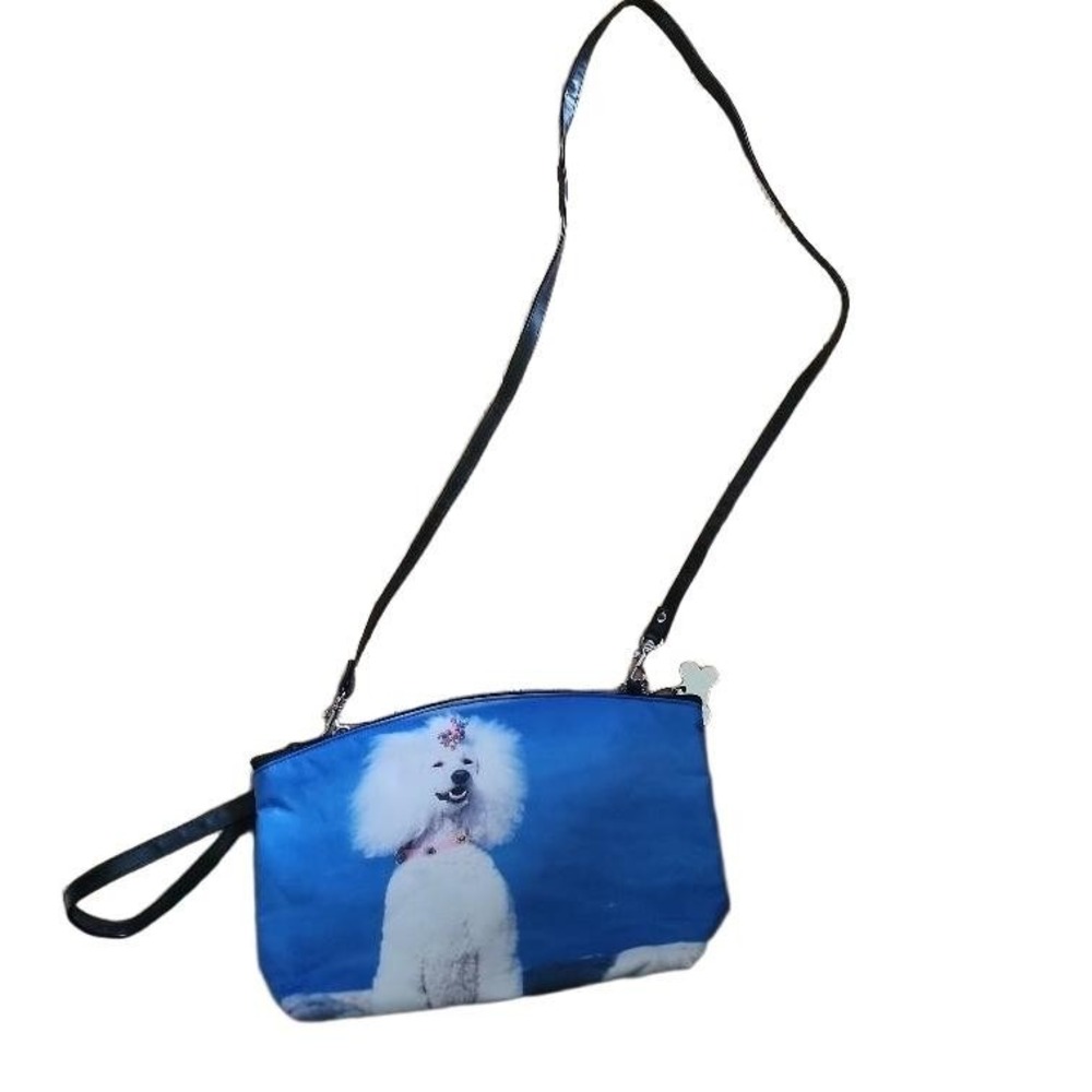 BRACIANO Crossbody Bag Womens Blue Poodle Print Whimsical Dog Lover